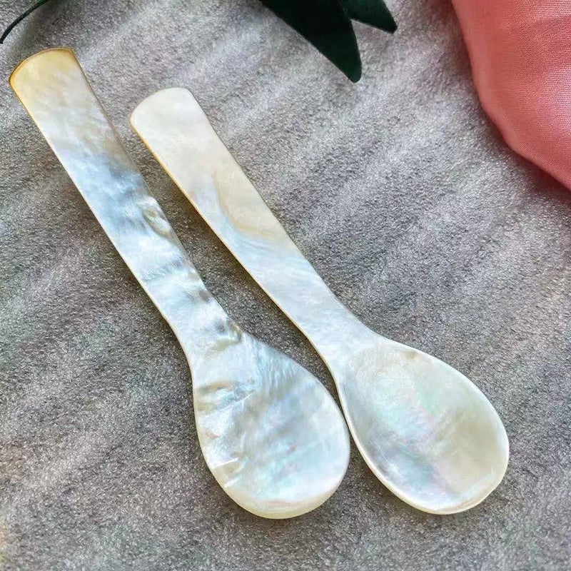 DUEBEL Set of 6 Shining Mother of Pearl MOP 7.5x2cm Shell Spoons for Caviar, Egg Serving (Shining) - Image 3